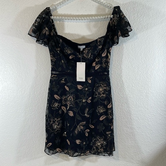 TOBI Sweetheart Neckline Floral Embroidered Mini Dress Size Small NEW - Picture 2 of 11